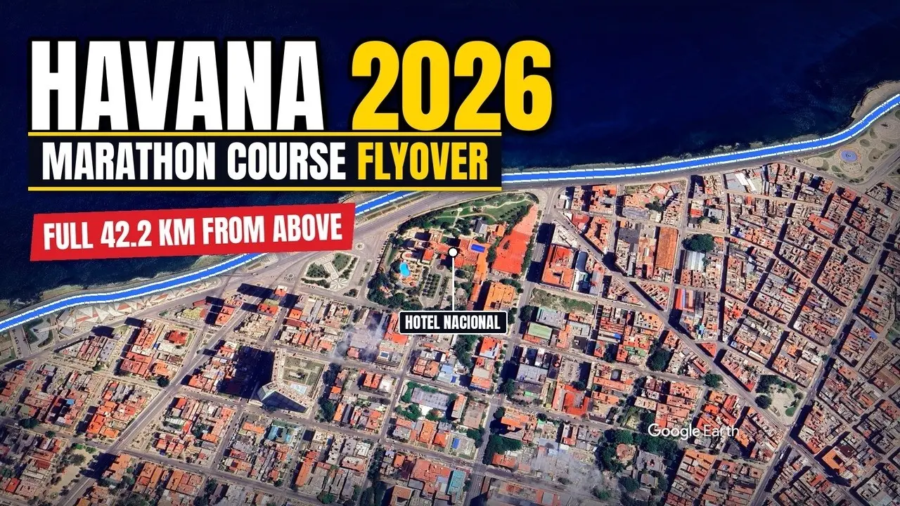 A frame from the Havana Marathon course film